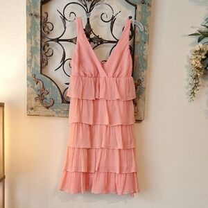 J. Crew Coral Ruffle Tiered Sundress. 100% Silk NWOT Size 0P
